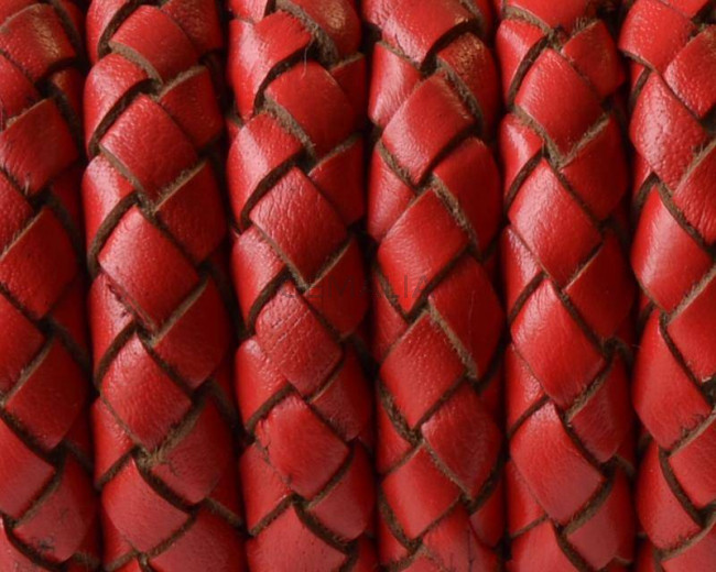 Cuero Trenzado Redondo 10mm. rojo. Calidad Superior
