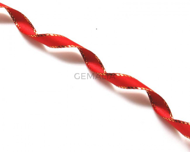 Lazo saten fantasia. 7mm. Rojo. Calidad superior