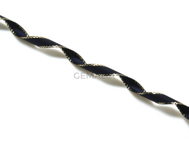 Lazo saten fantasia. 7mm. Azul marino. Calidad superior