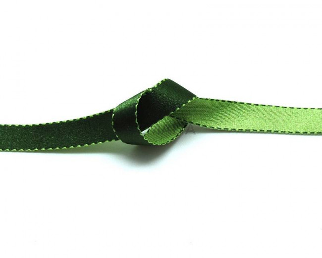 Lazo saten punteado.10mm.Verde oscuro-claro.Reversible. Calidad Superior
