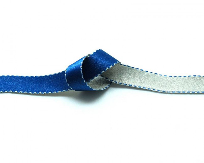 Lazo saten punteado. 10mm. Azul-gris claro. Reversible. Calidad Superior