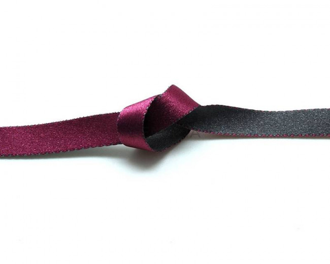 Lazo saten punteado.10mm.Gris oscuro-rojo vino.Reversible. Calidad Superior