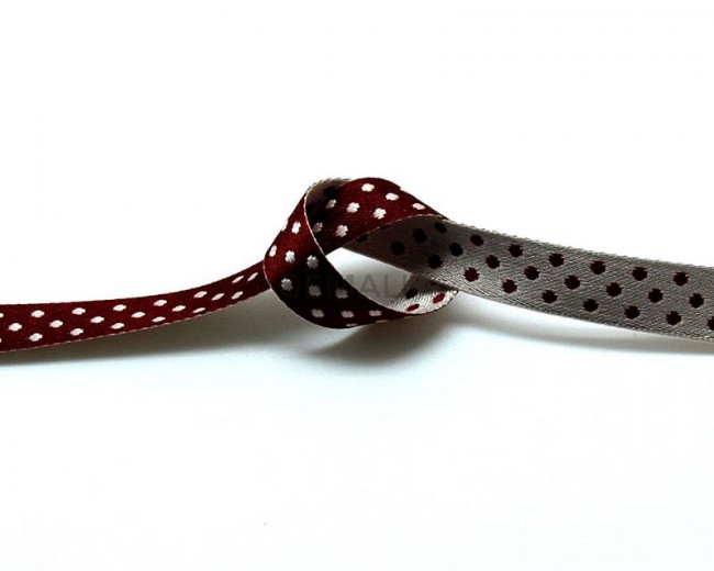 Lazo. Reversible-puntos. 10mm. Granate-blanco. Calidad superior