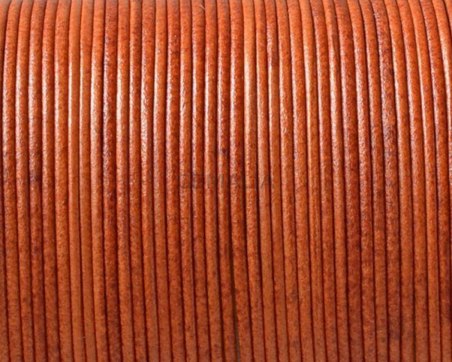 Cordon de Piel de canguro Redondo 1mm. Naranja butano. Calidad superior.