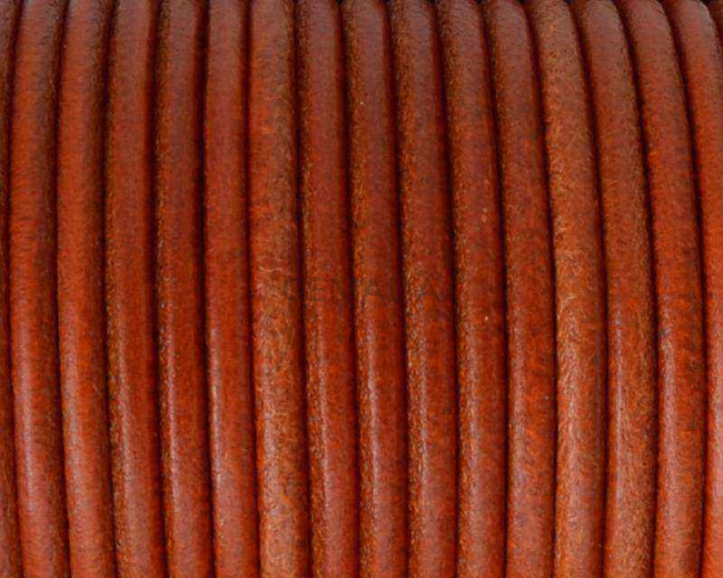 Cordon de cuero redondo 3mm. Naranja butano. Calidad superior.