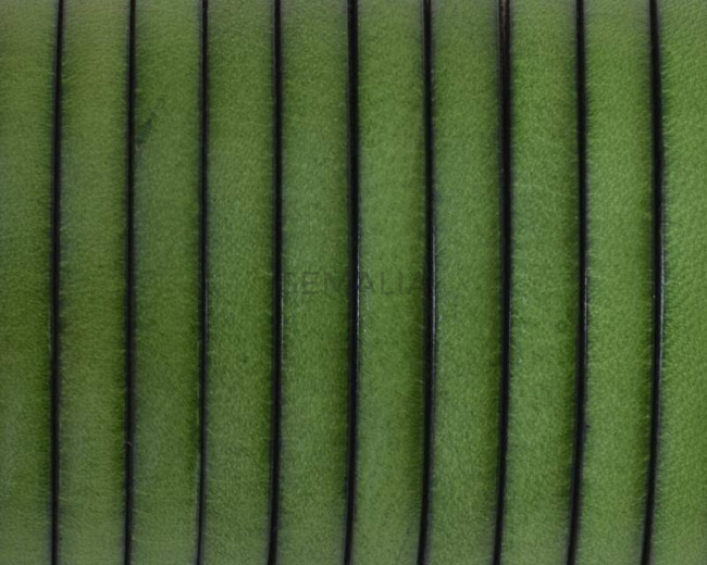Cordon de Cuero Plano 5x1,5mm. verde-borde negro. Calidad superior. Precio Especial