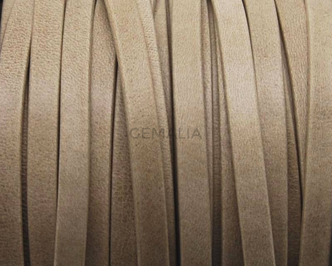 Cuero. Tira doblada. Plano 5x1,5mm. Beige Mate. Calidad superior
