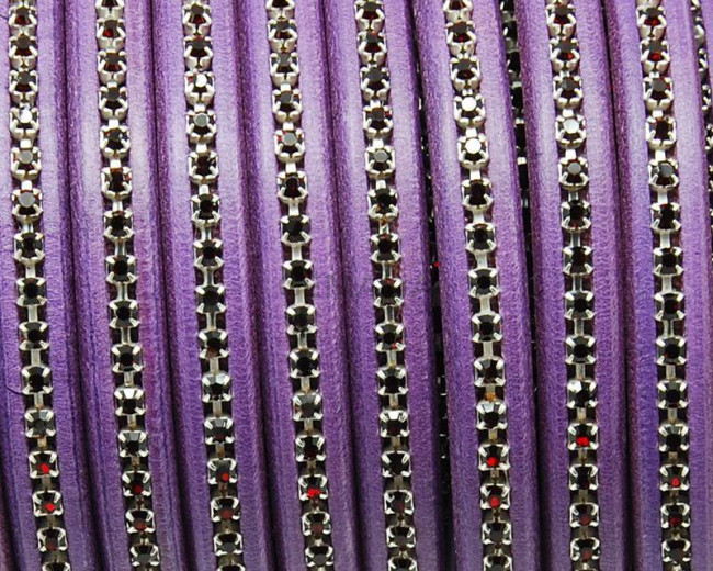 Cuero REGALIZ con strass. Oval 10x6mm . Morado-strass Rojo Oscuro.Calidad Super.
