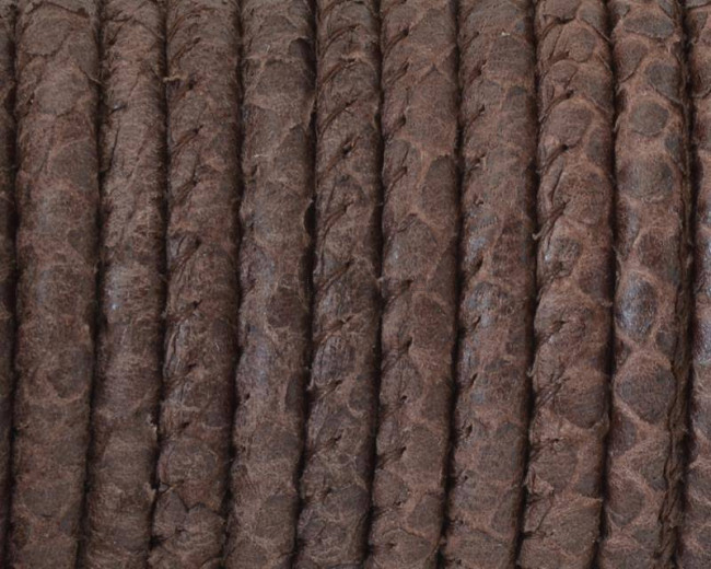 Cuero Redondo 5mm. Grabado serpiente.Marron oscuro mate. Calidad Superior