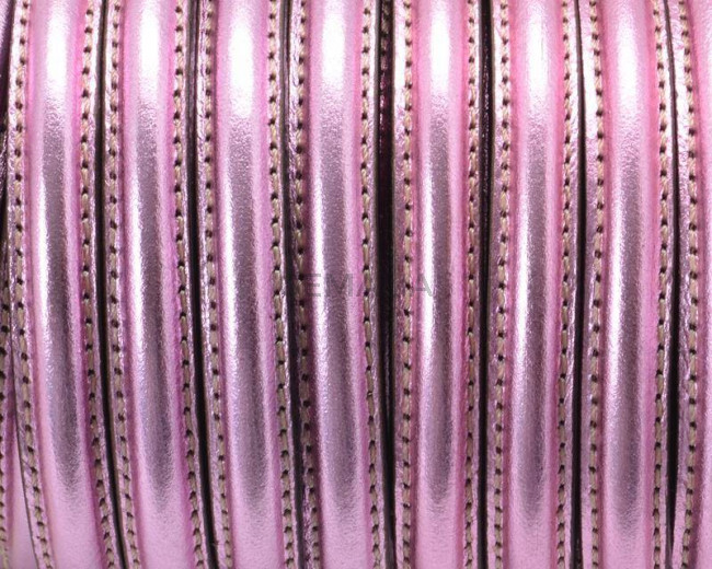 Cuero. Media caña. 10x5mm. Rosa metalizado.Int.1,8mm. Calidad Superior