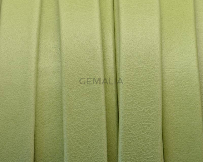 Cuero. Tira doblada. Plano 10x1,5mm. Denver.Verde manzana. Calidad Superior