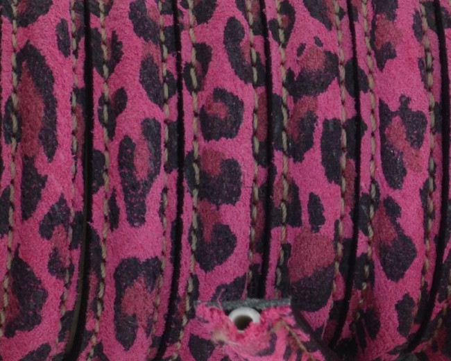 Piel de serraje. Media caña.10x5mm. Leopardo fucsia.Int.1,5mm. Calidad Superior