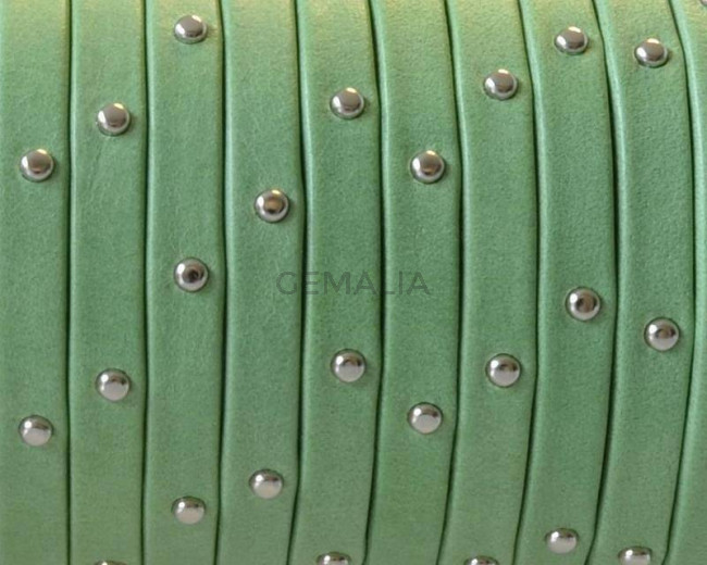 Cuero Plano 5x1,5mm. Tira doblada. Denver. Verde hierba-Plateado Calidad Superior