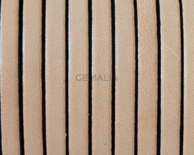 Cordon de Cuero Plano 5x1,5mm. Natural-cantos negros. Calidad superior. Precio Especial