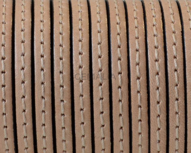 Cordon de Cuero Plano cosido. 5x1,5mm. Natural. Calidad superior. Precio Especial