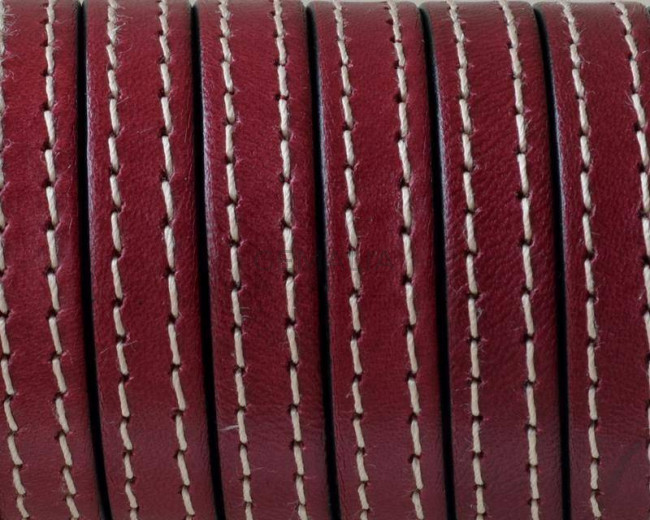 Cuero Plano cosido. 10x2mm. Burdeos. Calidad superior.