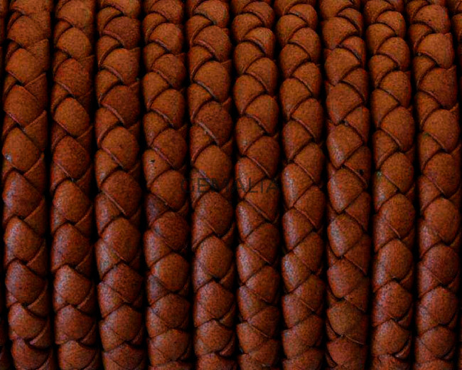 Cordon de cuero de serpiente trenzado redondo 5mm. Marron medio. Calidad superior.