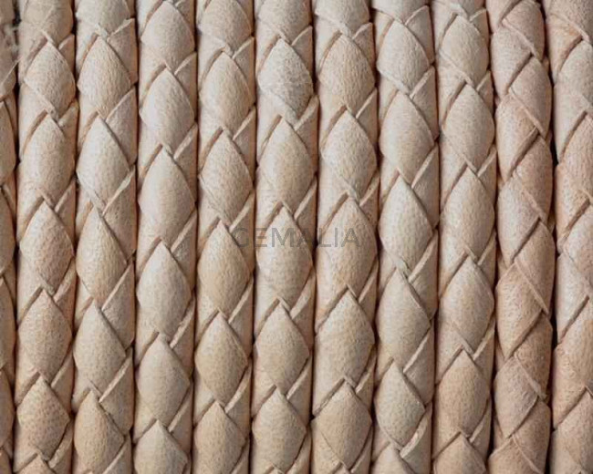 Cordon de Cuero trenzado redondo 4mm. Natural. Calidad superior.