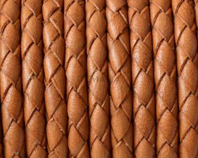 Cordon de Cuero trenzado redondo 4mm. Marron claro. Calidad superior.