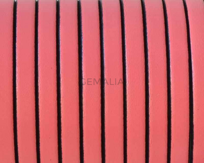 Cordon de cuero Plano 5x1,5mm. Rosa chicle-cantos negros. Calidad superior. Precio Especial