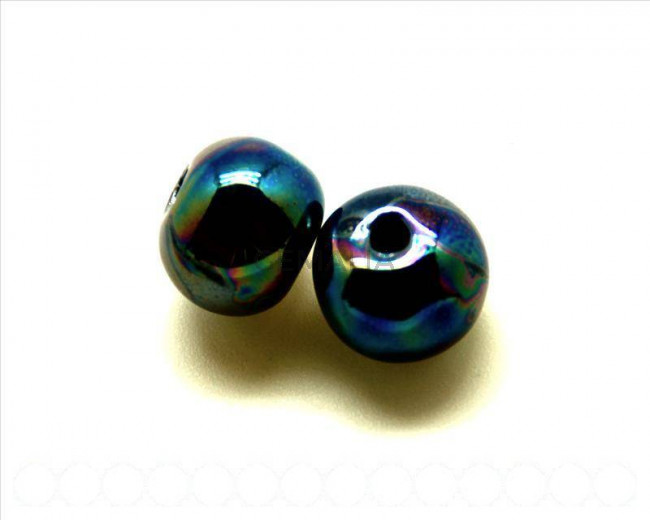 Ceramica. Bola 16mm. azul oscuro metalizado. Int.4mm aprox.