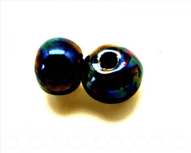 Ceramica. Bola 12mm. azul electrico irisado. Int.3mm aprox.