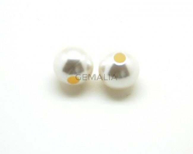 Perla nacar. Bola. 14mm. Blanco. Int.4mm aprox. 4u
