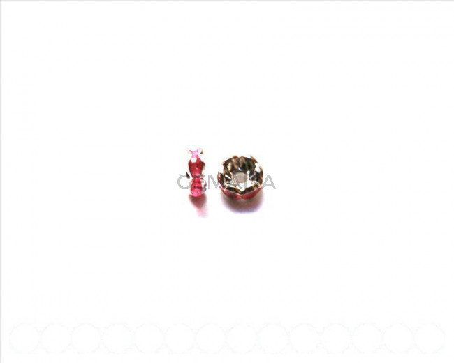 Cuentas metalicas. Rhinestone rondel 6mm. rosa