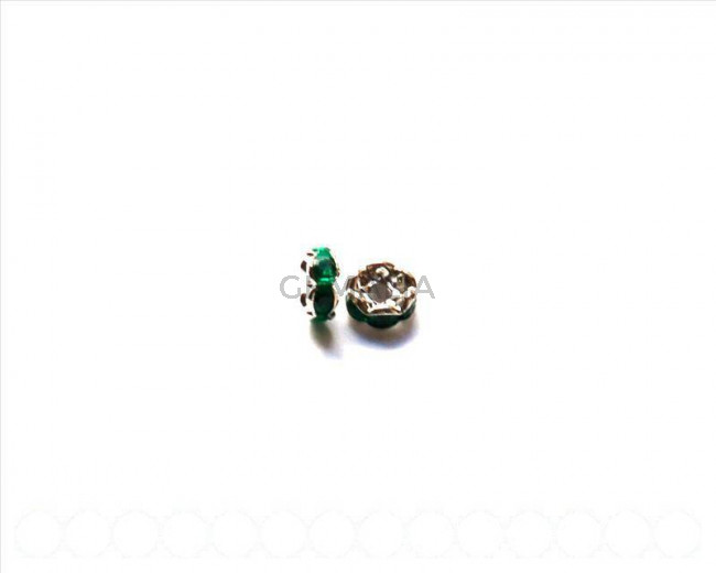 Cuentas metalicas. Rhinestone rondel 6mm. verde