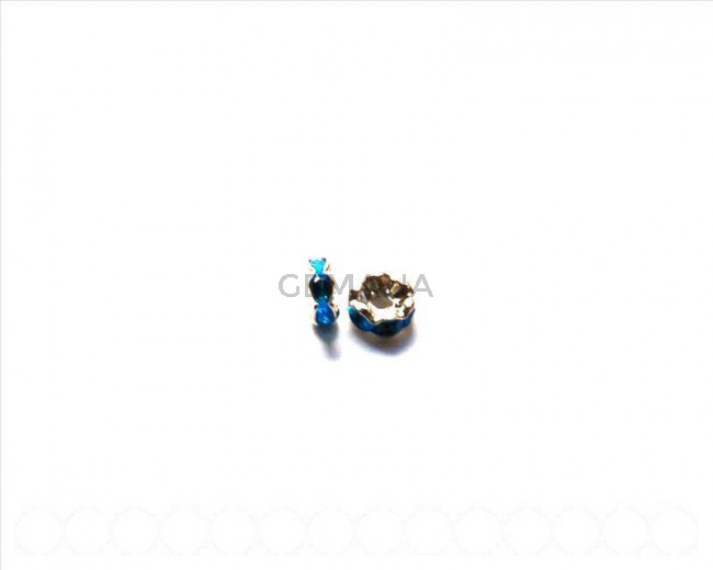 Cuentas metalicas. Rhinestone rondel 6mm. azul