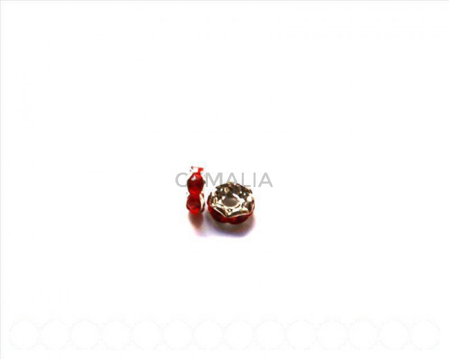 Cuentas metalicas. Rhinestone rondel 6mm. rojo