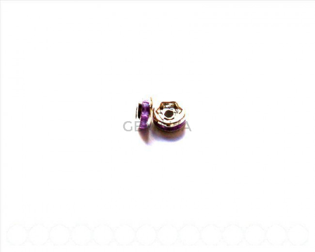 Cuentas metalicas. Rhinestone rondel 6mm. morado