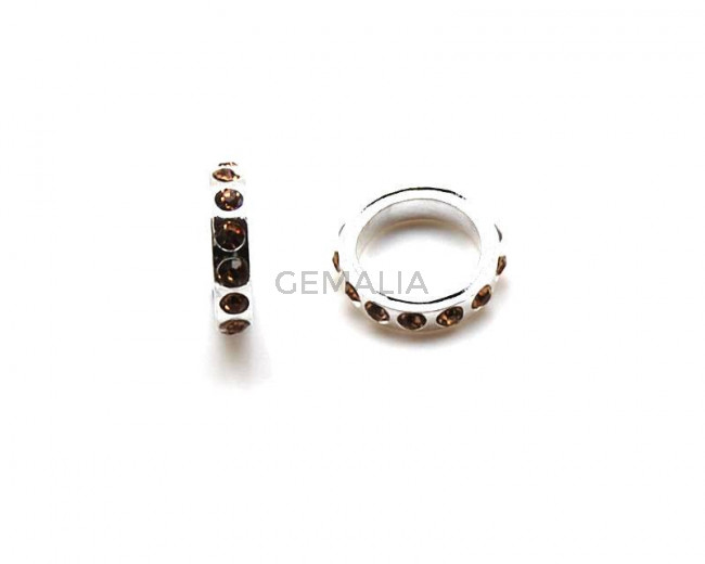 Metal/Rhinestone. Rondel. 19x19x4mm. Plateado-Light Topaz. Int.13mm