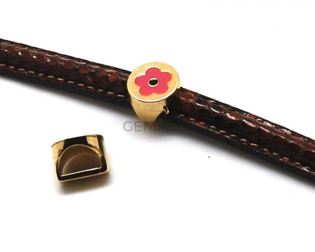 Entrepieza Moneda Zamak. Media caña. 13mm. Dorado-Rosa. Int.10x5mm