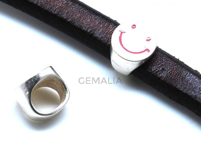 Entrepieza Moneda Zamak. 13mm. Cara sonrisa rosa. Int.10x7mm