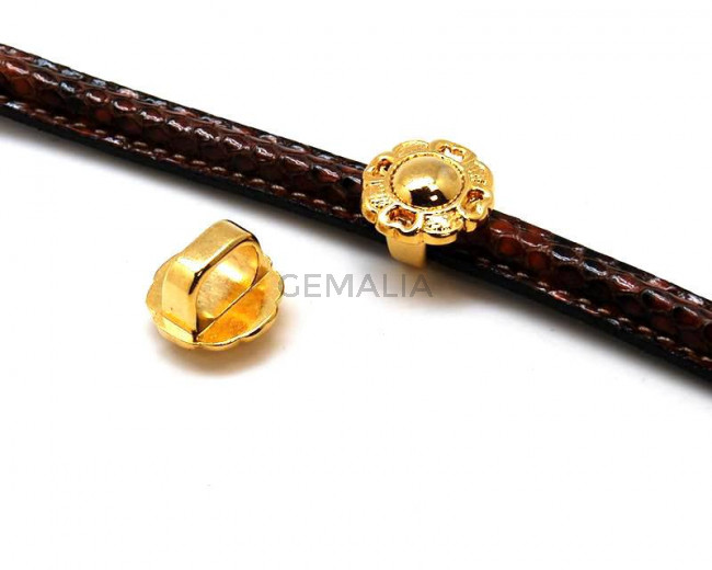 Flor Zamak entrepieza. 17mm. Dorado. Int.7x10mm