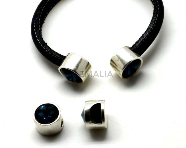 Terminal ZAMAK/SWAROVSKI media caña. Moneda. Plateado-Strass monatana.