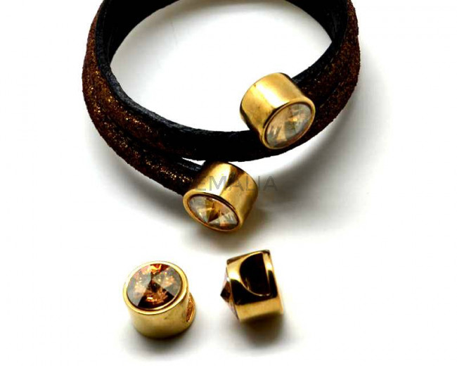 Terminal ZAMAK/SWAROVSKI media caña. Moneda. Oro-Golden Shadow