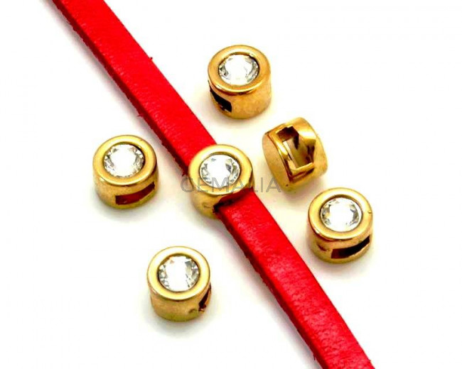 Entrepieza Moneda Zamak/SWAROVSKI. 8mm.Oro-Cristal.Int.5x2mm