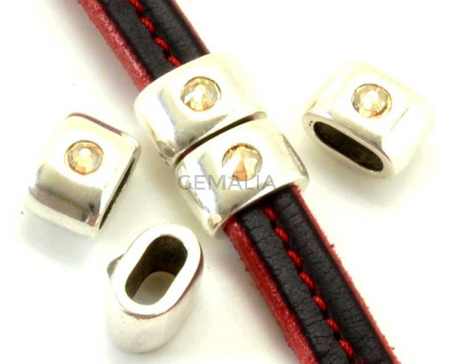 Entrepieza Zamak/SWAROVSKI. Media caña. Oval strass. 15x10mm. Plateado-GoldShadow. Int10x5