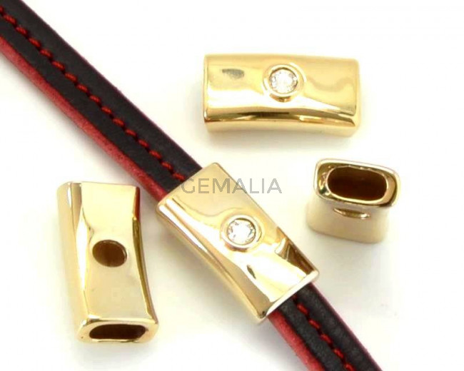 Zamak/SWAROVSKI.Media caña.Tubo strass.28x14x7mm.Oro-Cristal.Int10x5mm