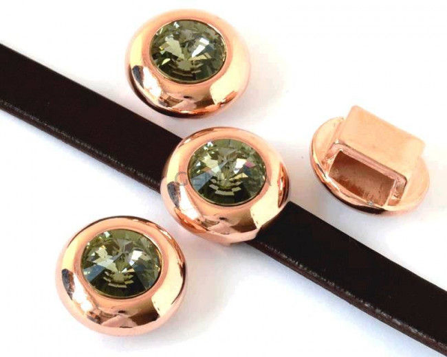 Entrepieza Moneda Zamak/SWAROVSKI. 20mm.Oro rosa-Black diamond.Int.10x3mm