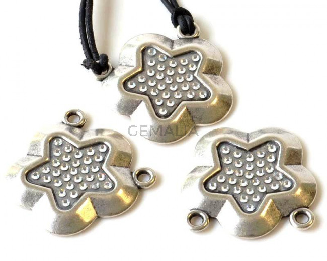 Zamak/SWAROVSKI. Colgante. Estrella. 32mm. Plateado-cristal. Int.3mm