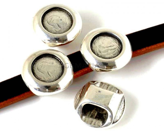 Entrepieza Moneda Zamak. 20mm. Sin Piedra. Int.12mm. Plateado. Int.10x5mm