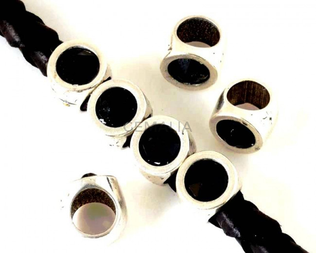 Entrepieza Moneda Zamak/SWAROVSKI. 8mm. Plateado-Jet. Int.5mm