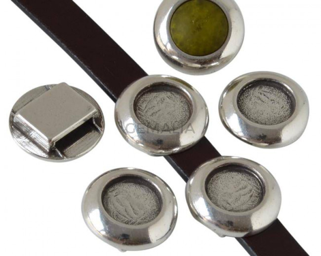 Entrepieza Moneda Zamak. 19mm. Sin piedra. Int.Piedra 12mm. Plateado. Int.10x2,2mm