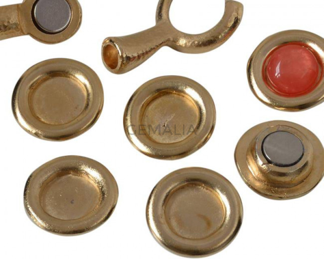 Zamak. Recambio. Moneda. 21mm. Sin piedra. Int. Piedra 12mm. Dorado.