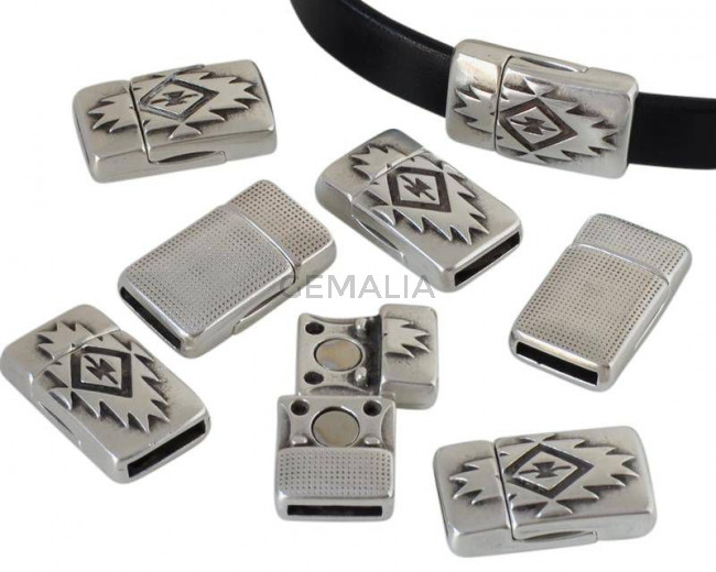 Cierre Zamak Imán plano. 23x13mm. Plateado. Int.10x2mm