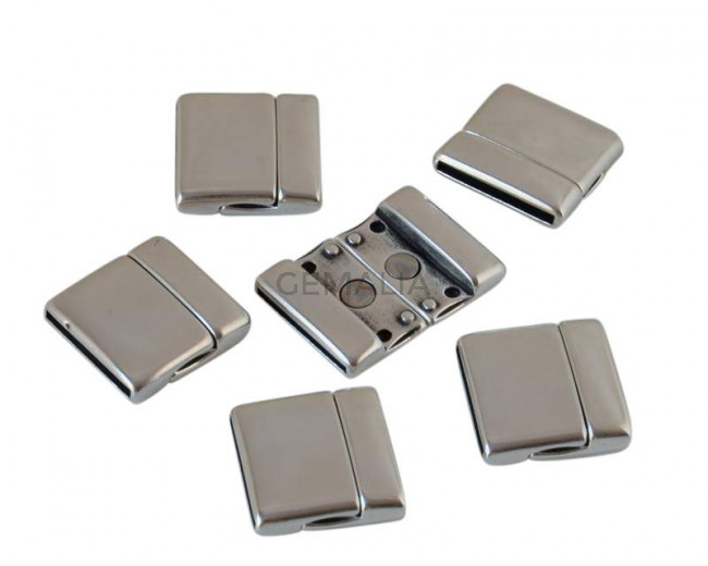 Cierre magnetico de Zamak plano. 22x23mm. Plateado. Int.20x2mm. Precio Especial