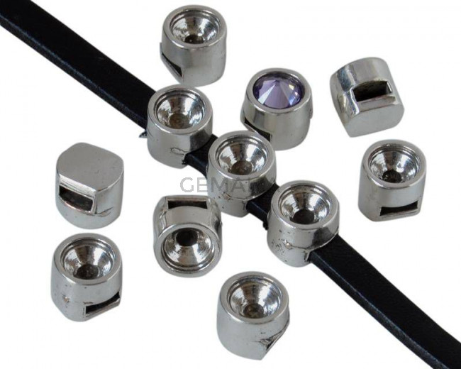 Zamak. Moneda. 8mm. Sin piedra. Int.piedra 6mm.Plateado. Int.4,5x1,8mm